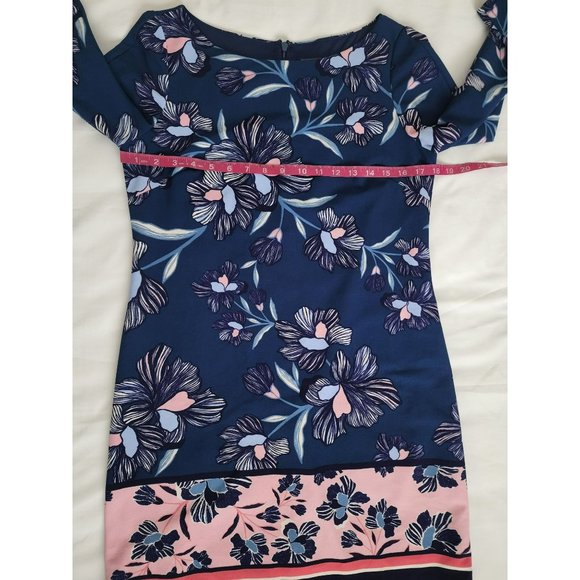 Vince Camuto Women's Floral Print 3/4 Sleeve Sheath Dress Navy Blue/Pink Size 8 - Picture 7 of 11